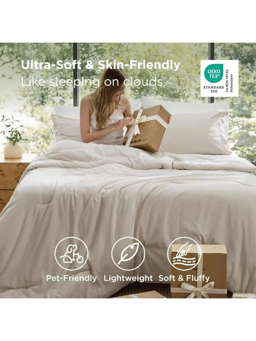 Cozy Beige Queen Comforter Set - Soft All-Season Bedding, 3-Piece Bed Set